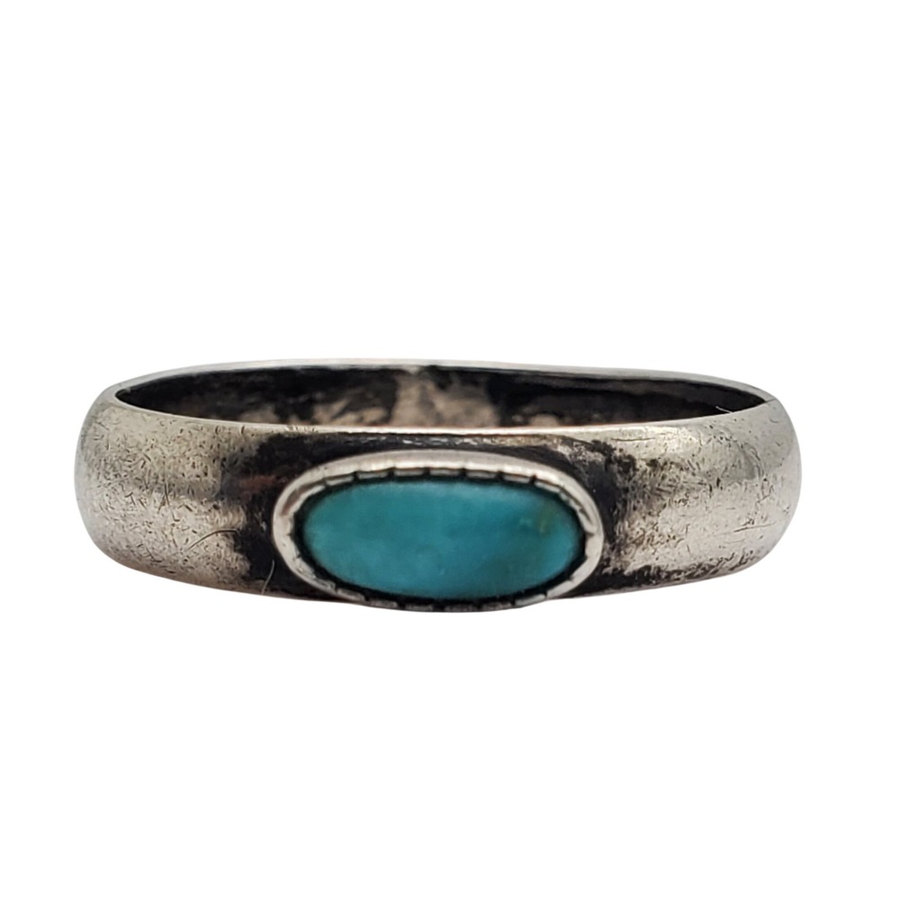 Sterling Silver Turquoise Ring Modernist Stone Southwestern Boho Simple Band 7.5